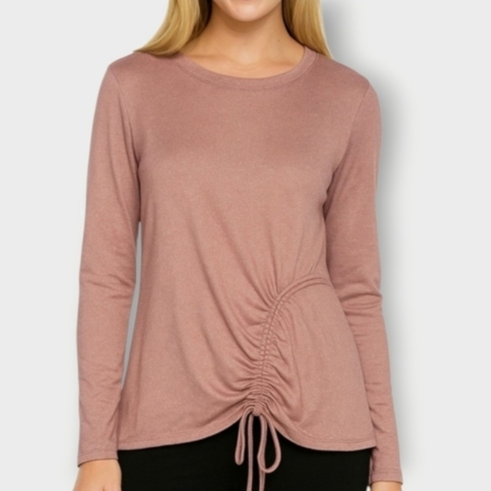 International Concepts, NWT, Metallic Knit, Ruched Tied Shirt, Pink, Size Small
